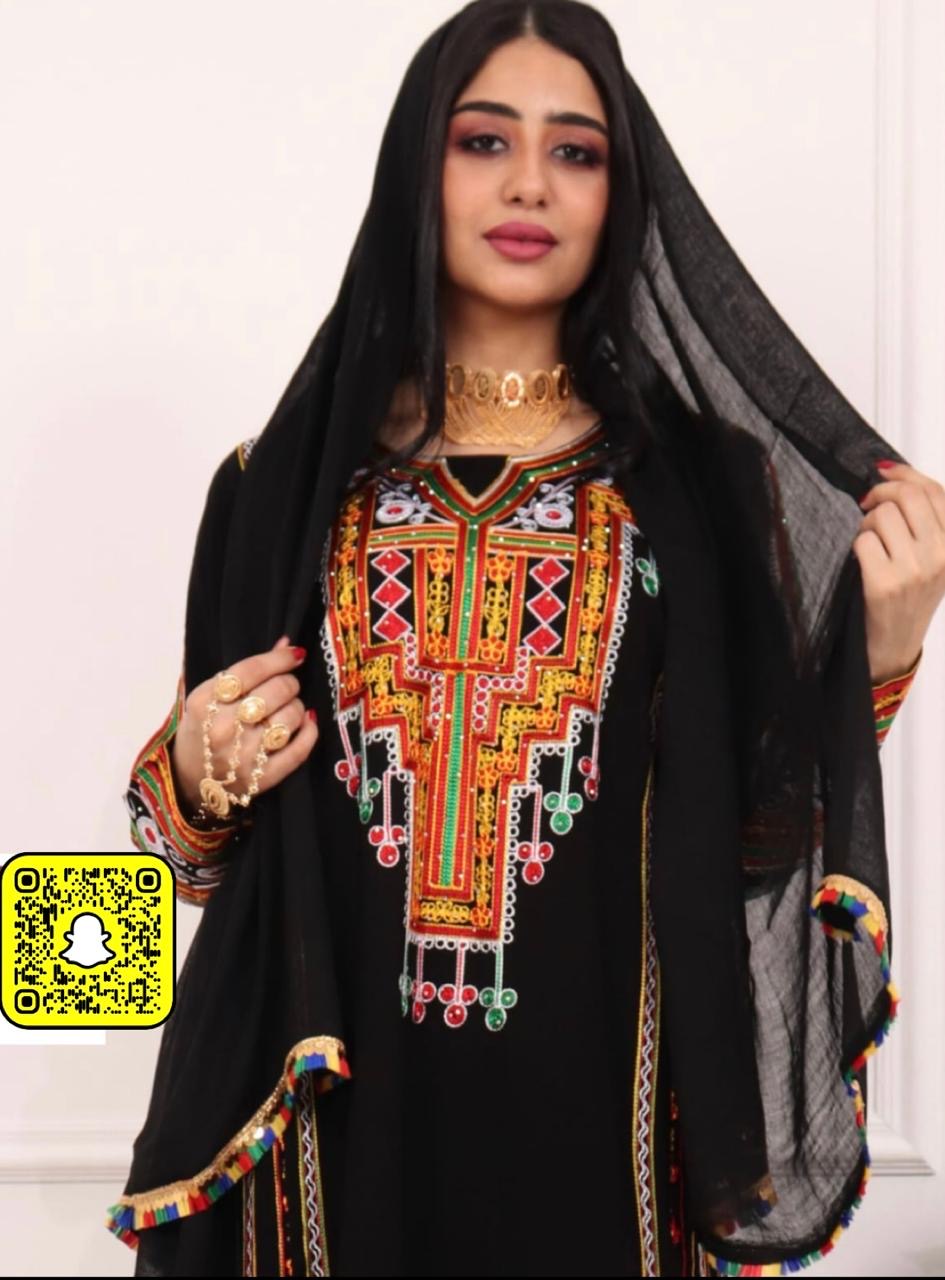 عسيري اسود تطريز ملون